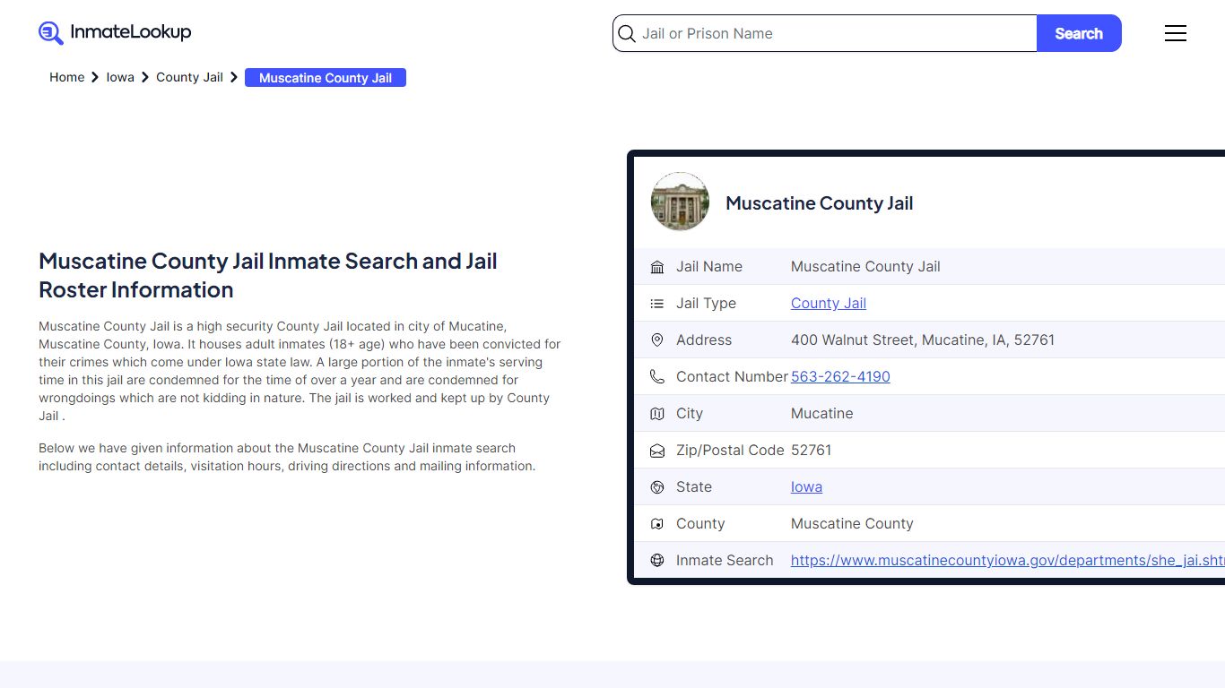 Muscatine County Jail Inmate Search and Jail Roster Information